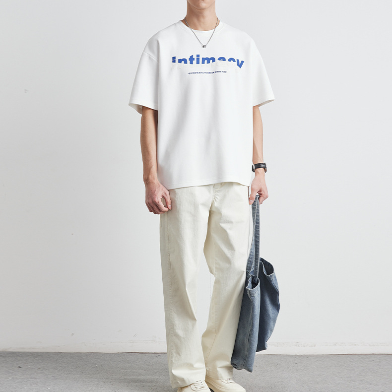 短袖t恤男夏季2025年新款重磅字母印花半袖體恤潮牌上衣