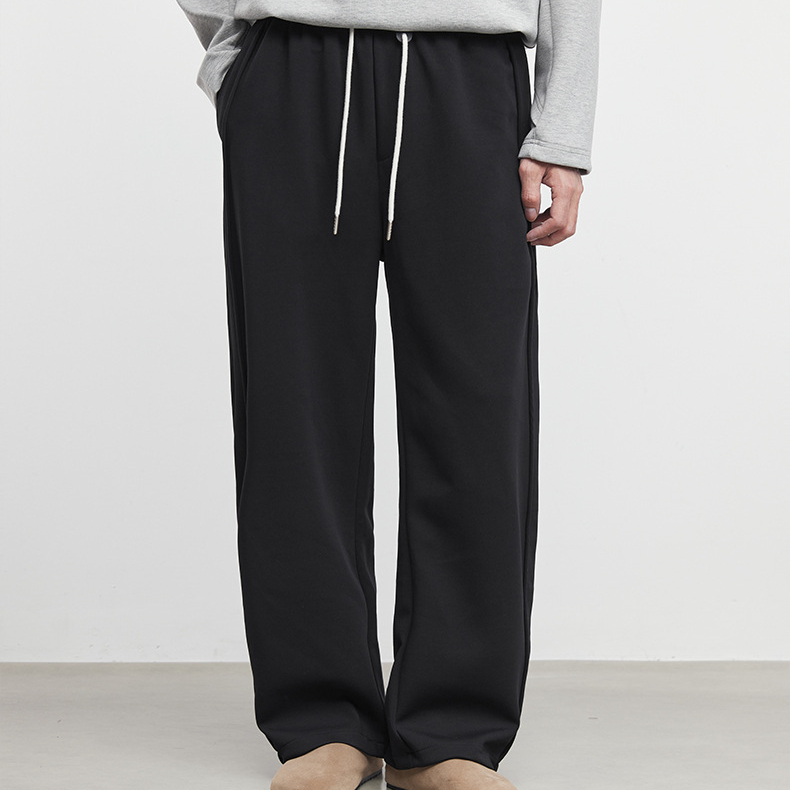 簡逸男士休閒闊腿褲秋冬簡約抽繩垂感寬鬆長褲潮流直筒褲