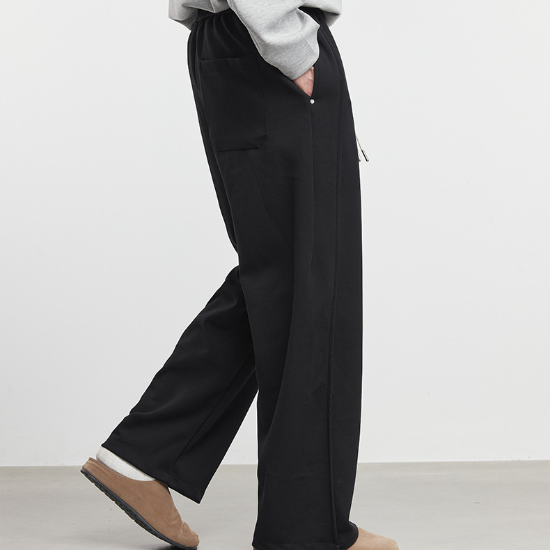 簡逸男士休閒闊腿褲秋冬簡約抽繩垂感寬鬆長褲潮流直筒褲