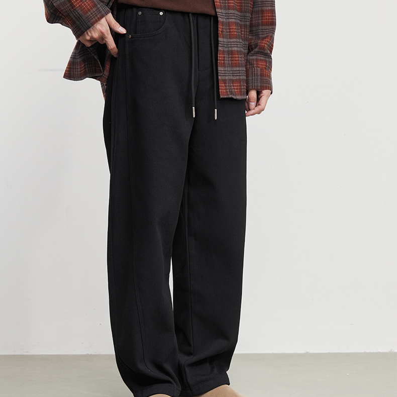 疏影復古百搭直筒加絨加厚休閒褲男冬季垂感拖地寬鬆褲子