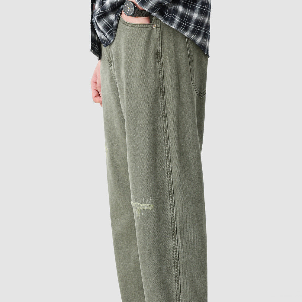 重工水洗純棉牛仔褲男春季新款寬松直筒休閑長褲