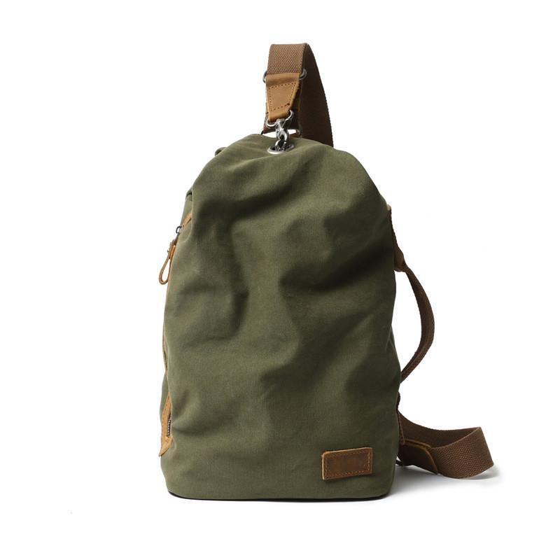 簡約日系文藝帆布胸包復古時尚休閒斜跨水桶包戶外單肩男士揹包