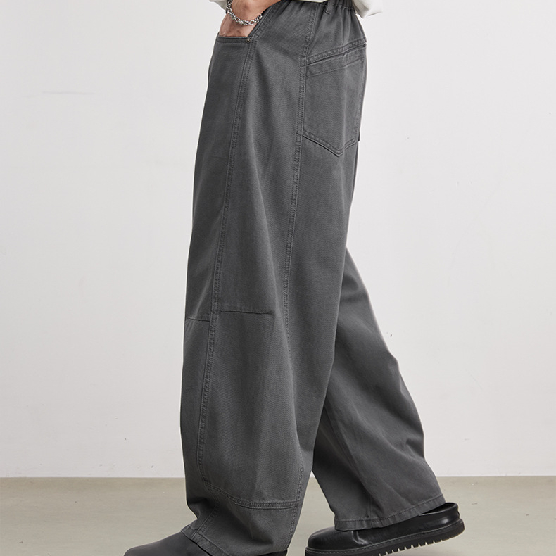 280g純棉立體剪裁休閒褲男士春季舒適百搭鬆緊腰闊腿褲長褲