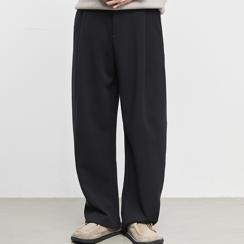 垂廊男裝垂感闊腿西褲男秋冬季寬鬆休閒純色加厚直筒長褲