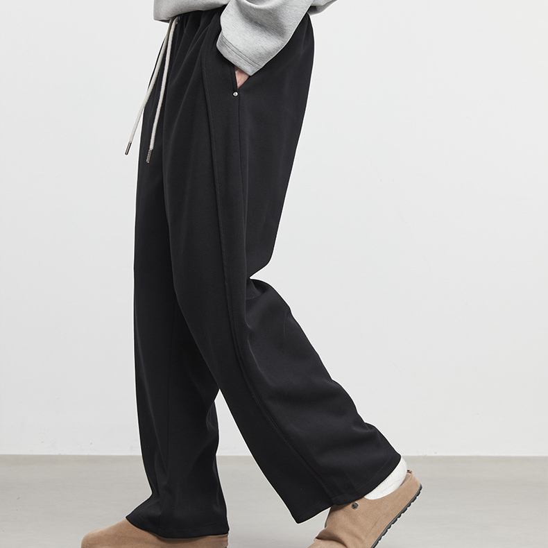 簡逸男士休閒闊腿褲秋冬簡約抽繩垂感寬鬆長褲潮流直筒褲