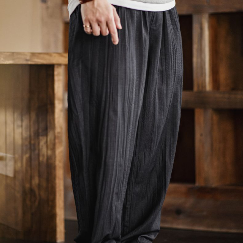 美式休閒水波紋褶皺坐禪褲日系鬆弛cityboy休閒褲男春夏