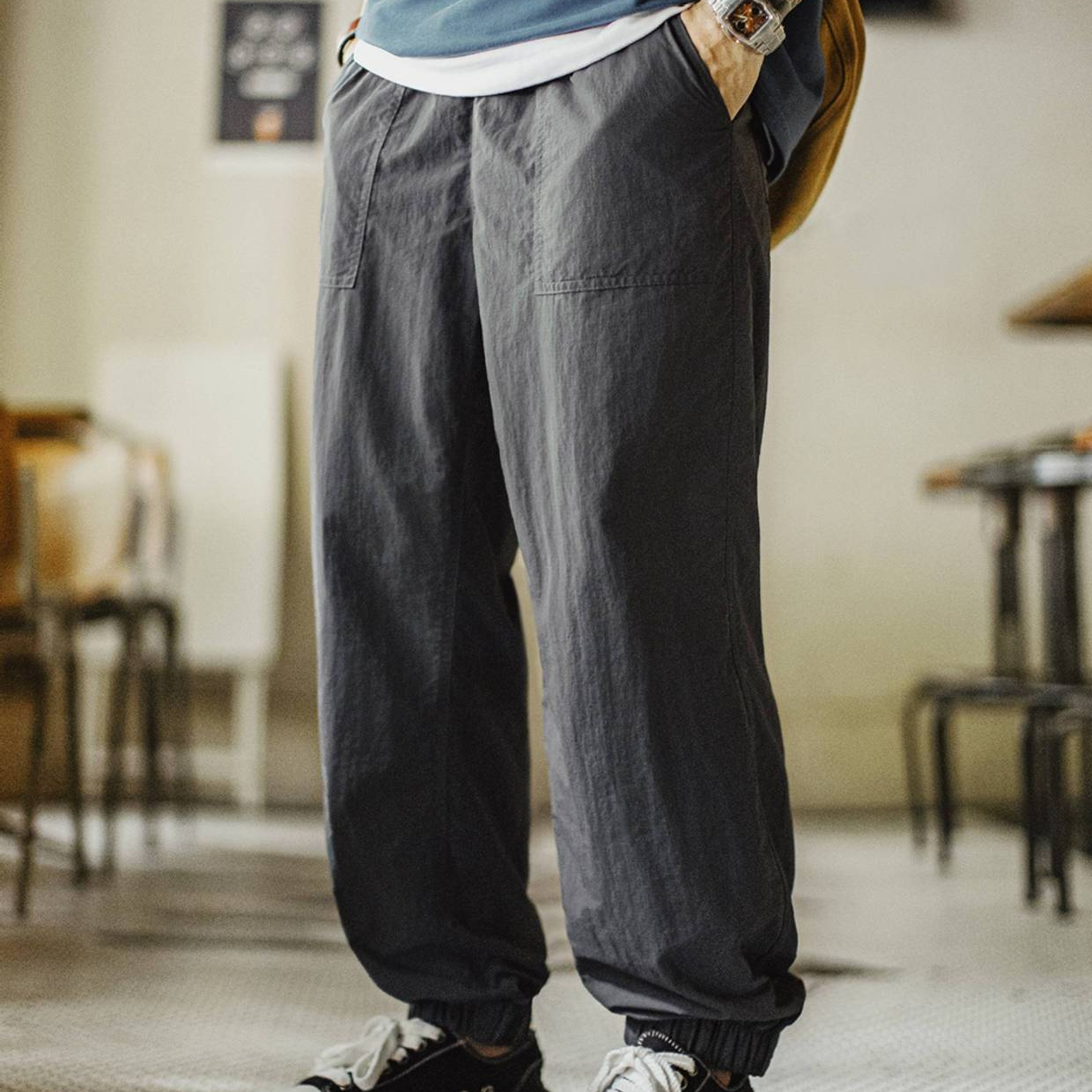 美式休閒防潑水Easypants薄款通勤束腳褲日系長褲子男秋