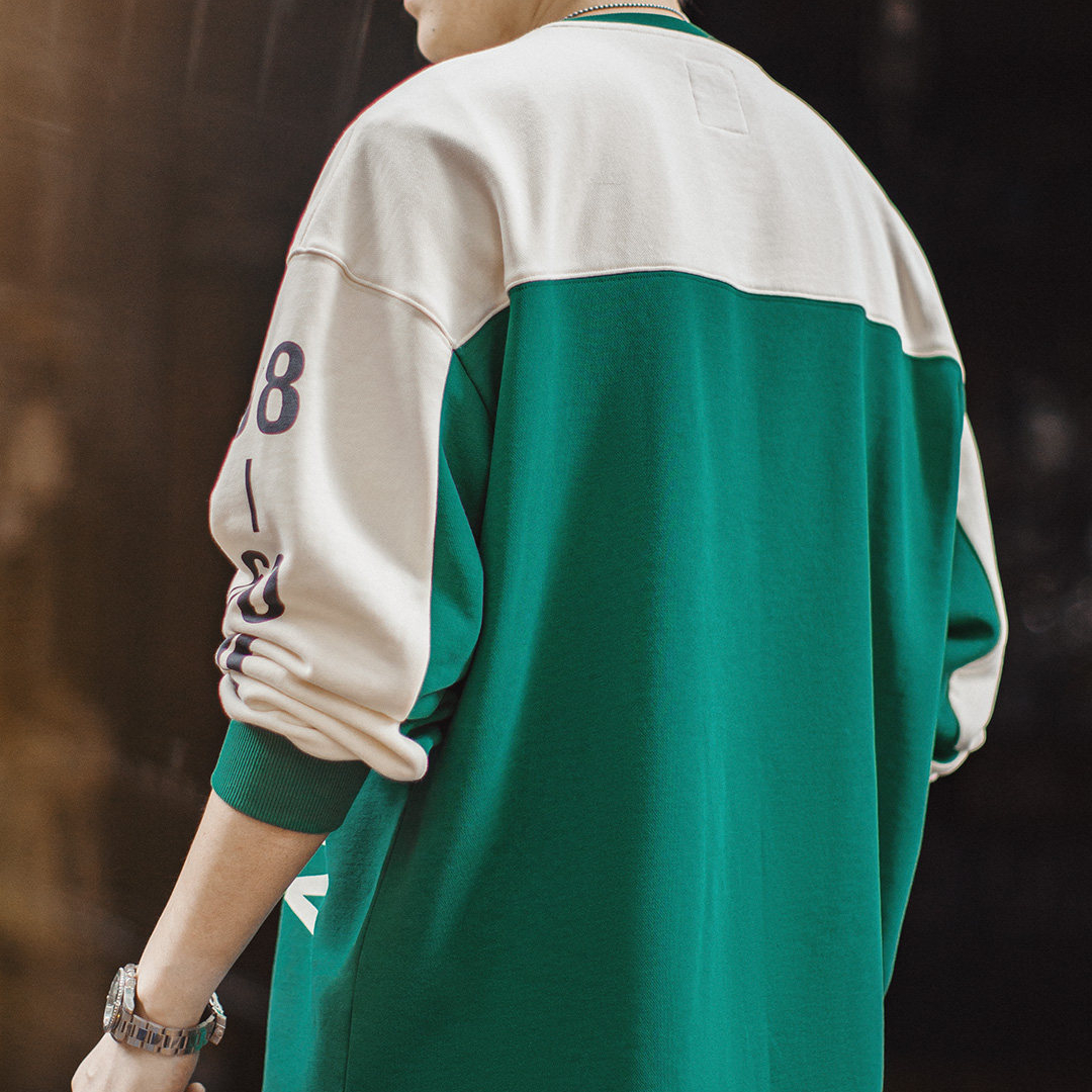 美式復古球衣風撞色長袖T恤數字圓領套頭衛衣外套男款春