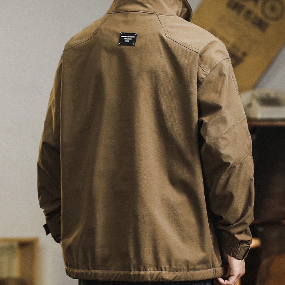 2024新款美式復古防風沖鋒衣外套男冬季加絨加厚工裝夾克男士