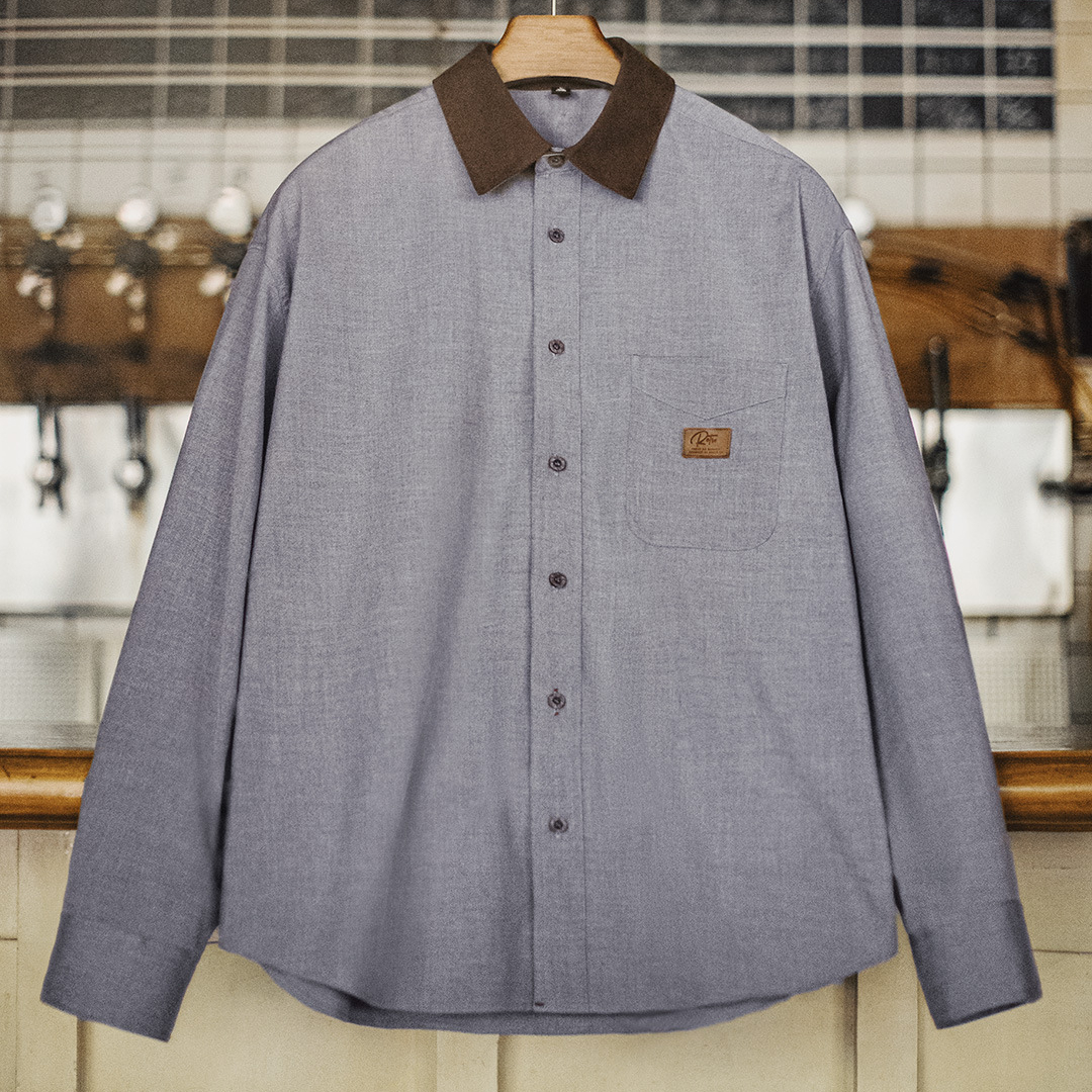 美式休閒燈芯絨拼接襯衫長袖老錢風灰色薄款襯衣外套男秋