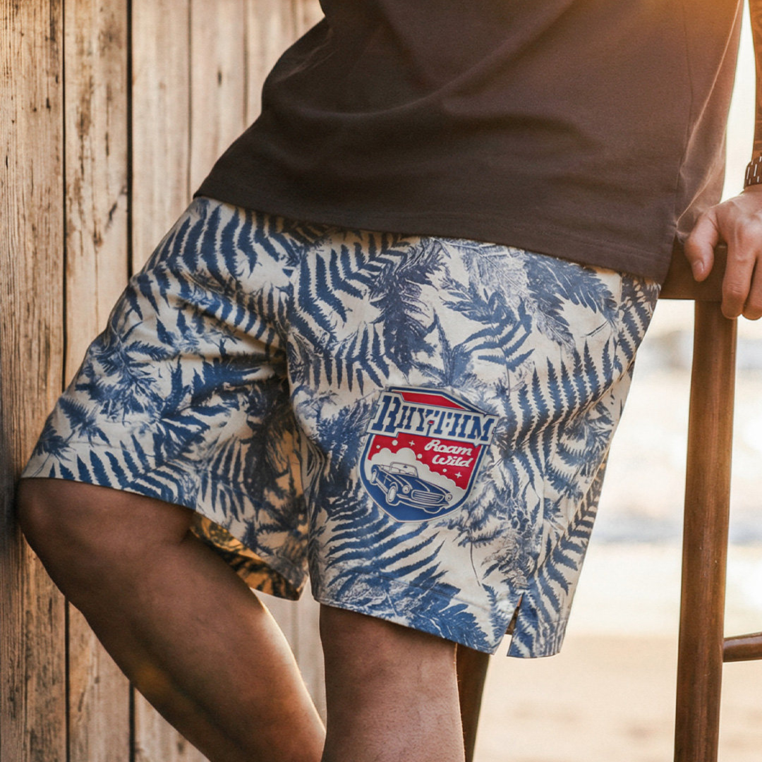 美式印花沙灘褲海邊度假短褲寬鬆薄款外穿休閒五分褲男夏