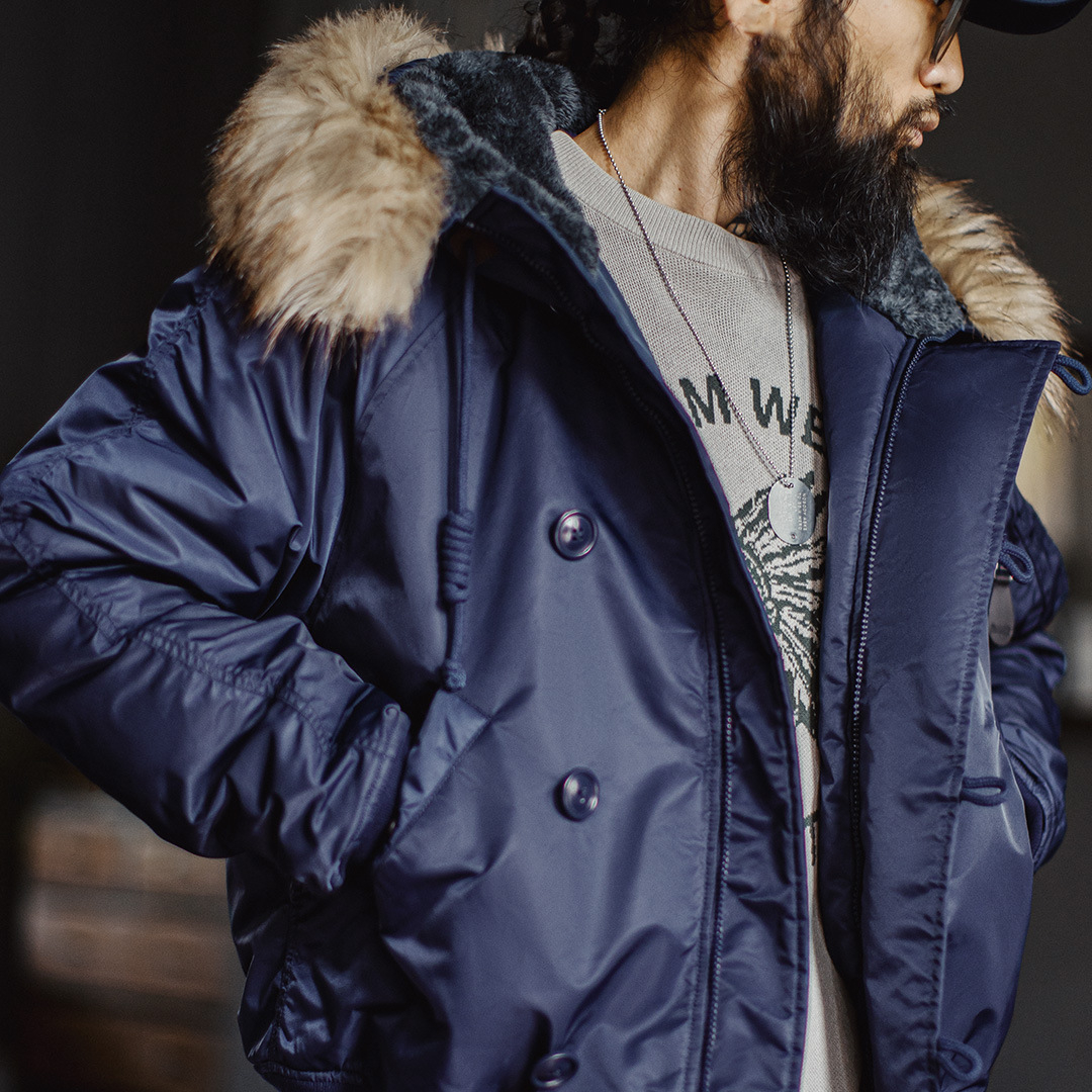 美式復古N2A毛領派克服藍色座山雕短款棉服夾克外套男冬