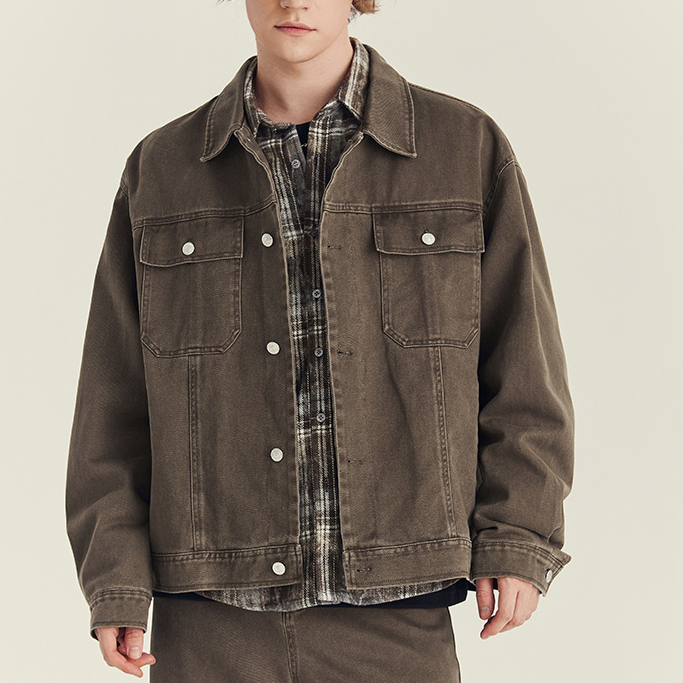 秋冬季純棉外套男士潮款高級感痞帥寬鬆街頭復古翻領夾克