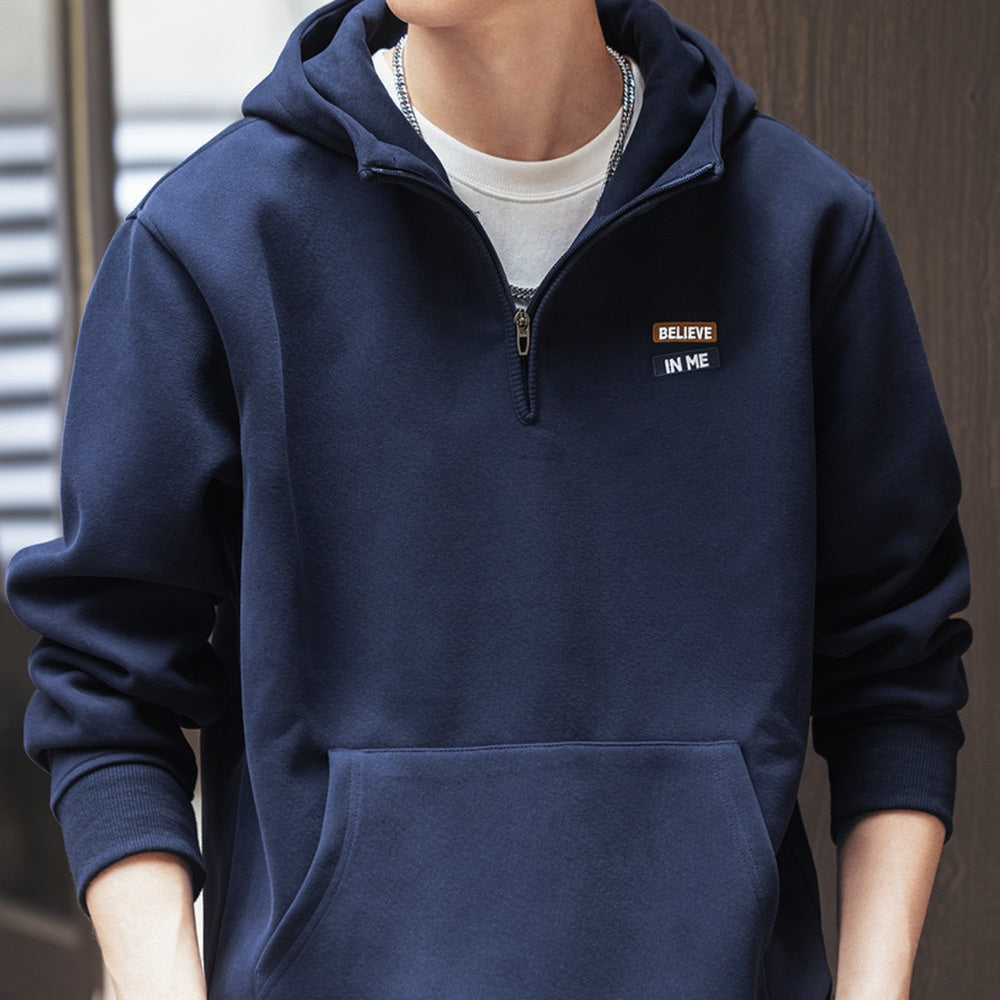 美式復古半拉鏈衛衣男秋季寬松潮牌休閑運動連帽上衣服