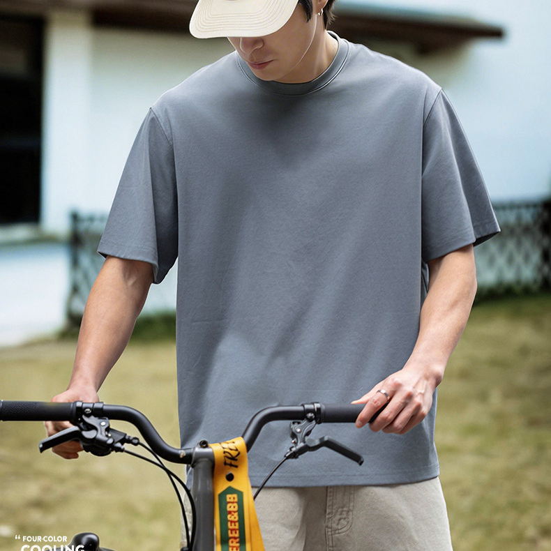 男裝70支匹馬棉短袖T恤棉涼感吸溼抗皺圓領打底純色半袖體恤夏