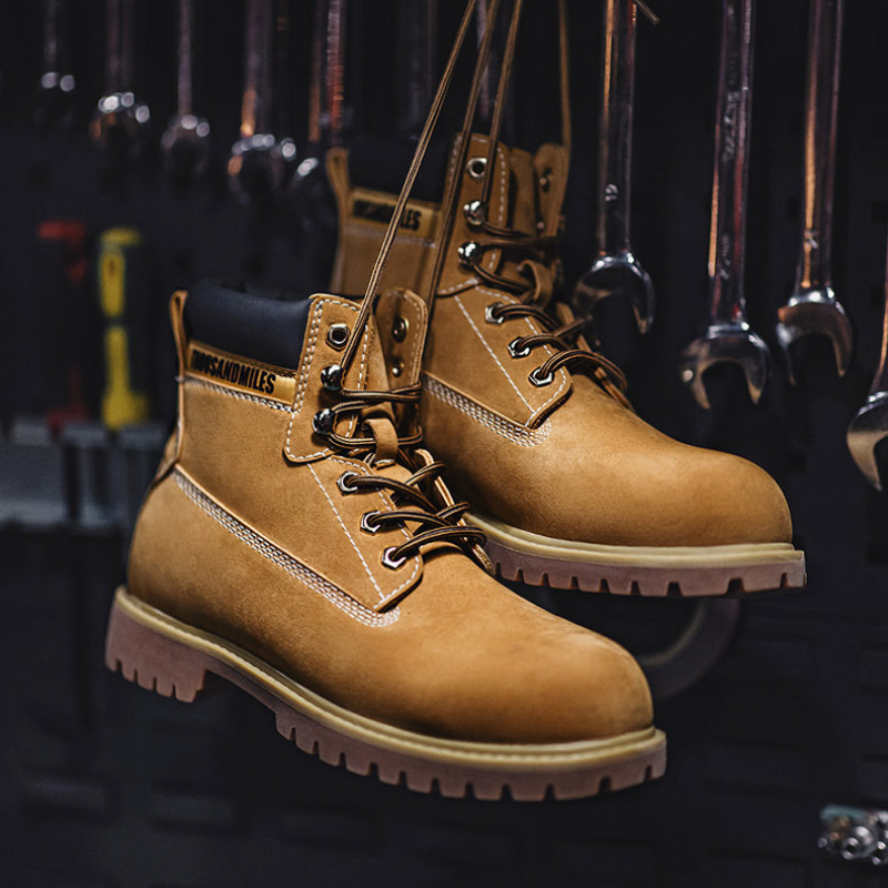秋季新款美式大黃靴男休閑中幫馬丁靴戶外登山靴復古工裝靴子
