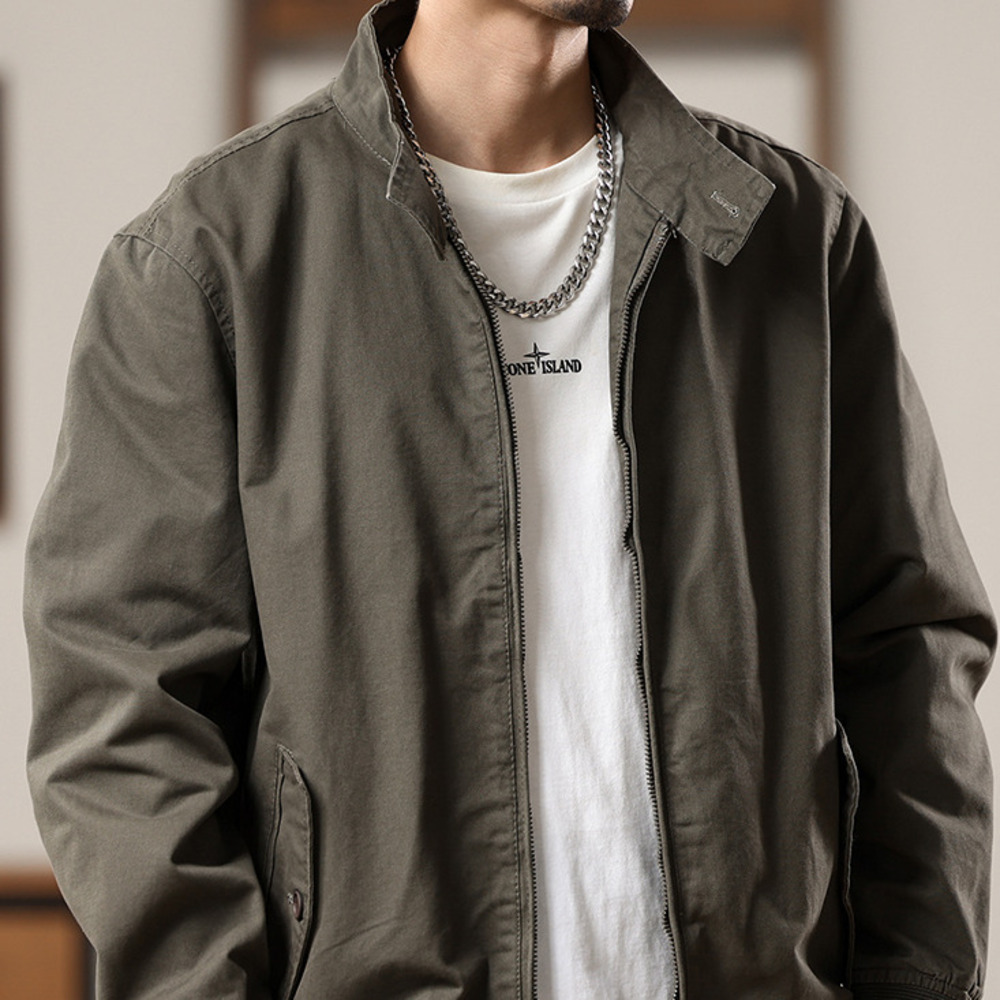 美式復古工裝夾克男春秋季痞帥立領休閑上衣服男士潮牌飛行員外套