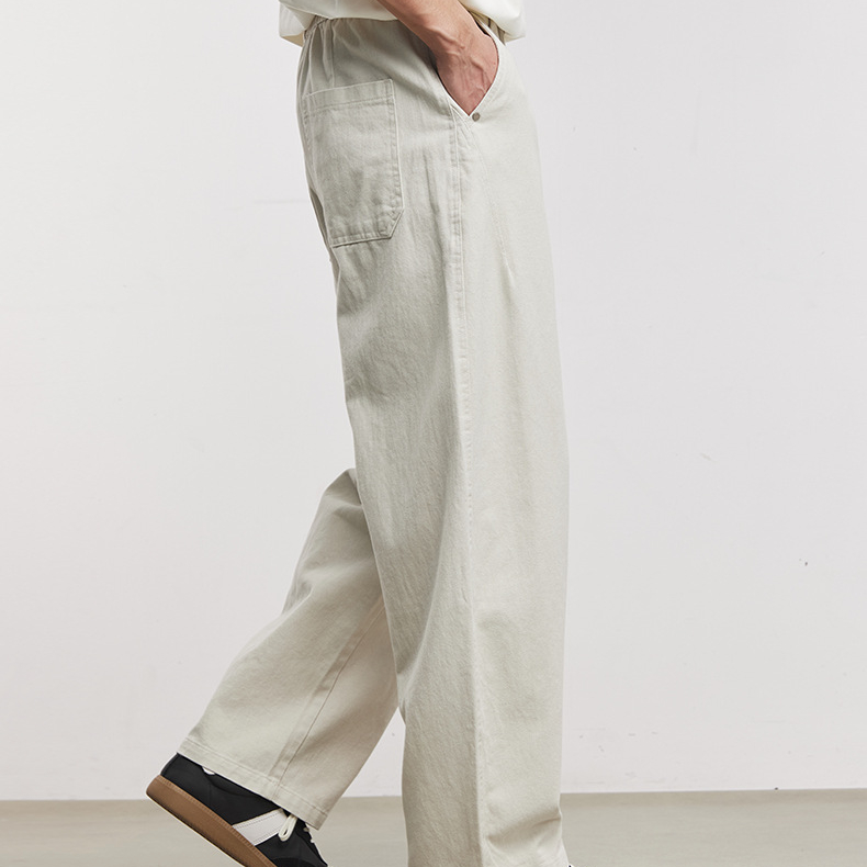 重磅290g極簡垂墜闊腿褲男春夏季純棉寬鬆通勤直筒休閒長褲