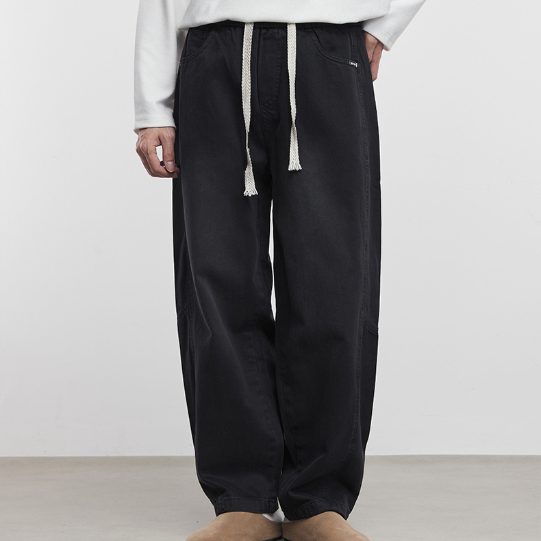 簡韻美式牛仔褲男秋冬季2025新款新款闊腿彎刀褲黑色褲子