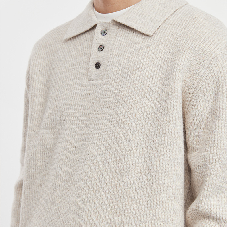 雅襟流光復古潮牌純色POLO領針織衫男秋季寬鬆套頭毛衣男