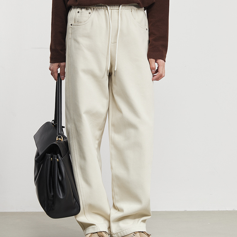 疏影復古百搭直筒加絨加厚休閒褲男冬季垂感拖地寬鬆褲子