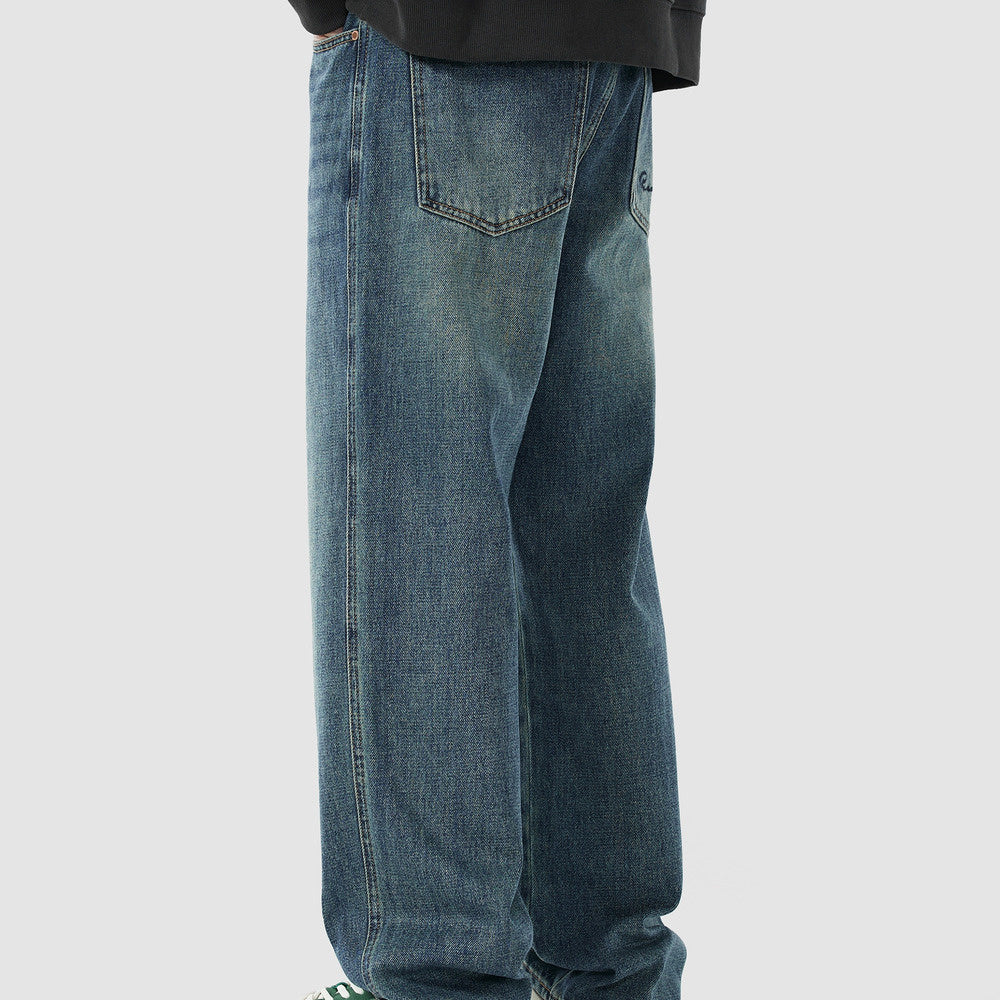 石磨洗 春秋美式牛仔褲男寬松休閑百搭直筒長褲子