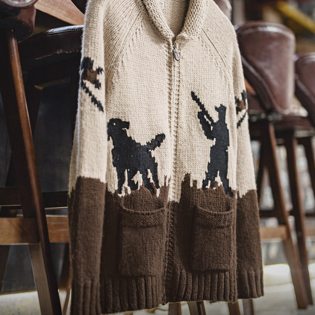 美式復古刺繡青果領毛衣卡其色開衫老錢風毛衫外套男秋冬