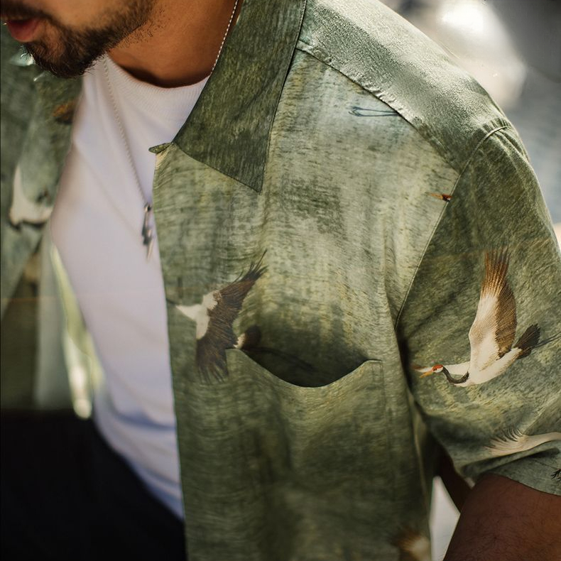 美式萊賽爾襯衫短袖薄款胖寬鬆型高級感痞帥風襯衣男士夏