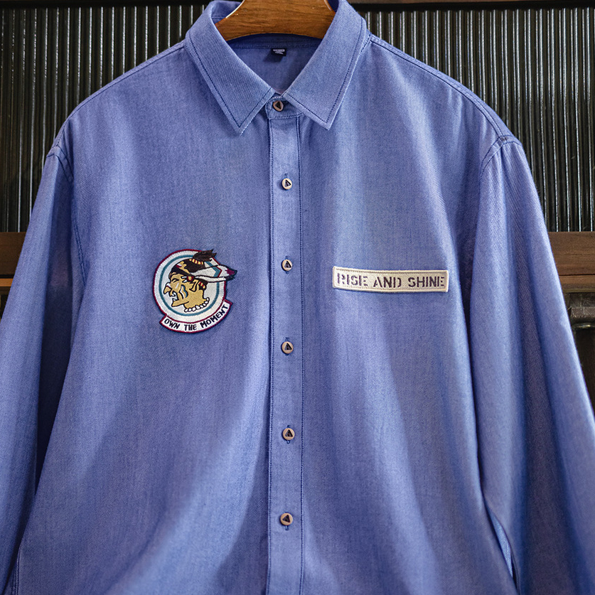 美式休閒牛津紡長袖襯衫藍色襯衣外套純棉牛津布薄款男秋