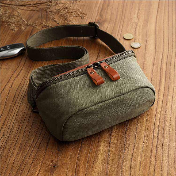 簡約小衆文藝街頭復古純棉帆布斜挎包男士手機包休閒大容量單肩包