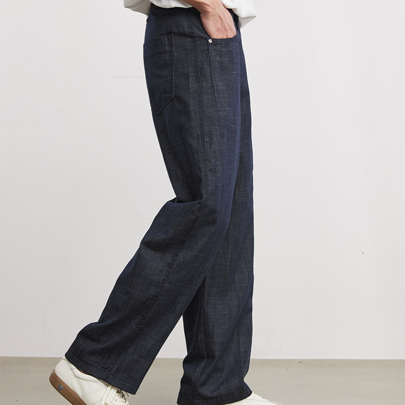寶藍色簡約商務休閒褲梭織小彎刀寬鬆長褲男士春季百搭通勤褲