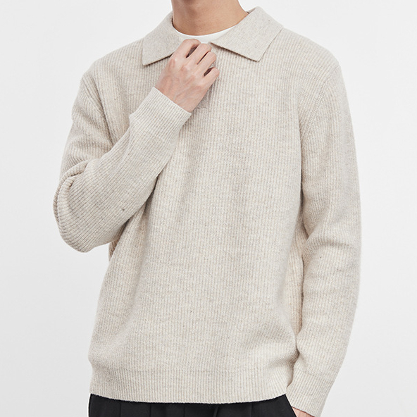 雅襟流光復古潮牌純色POLO領針織衫男秋季寬鬆套頭毛衣男