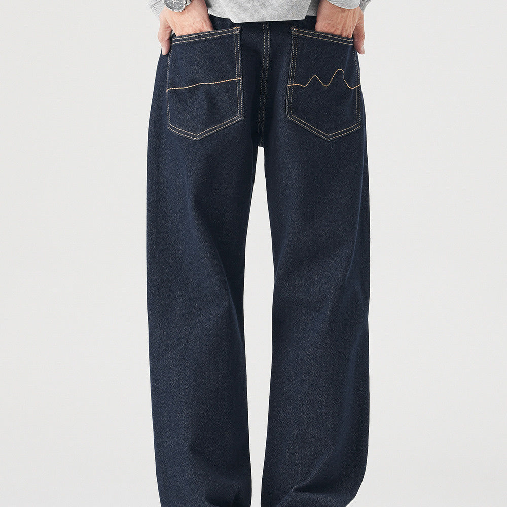 春夏新款原色丹寧彈力直筒牛仔褲男美式潮牌寬松休閑長褲