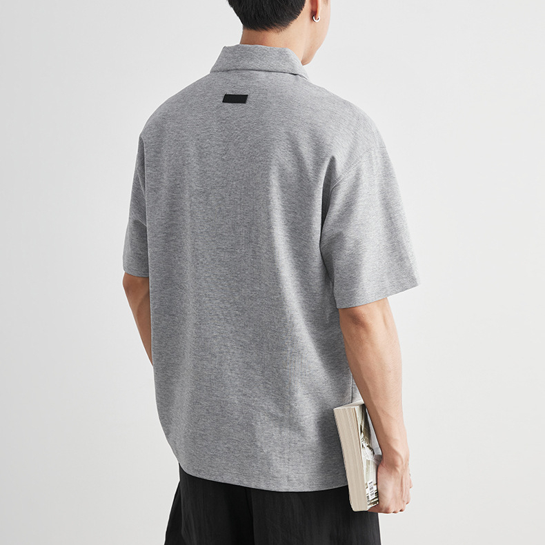 日系刺繡小標翻領紐扣Polo衫男夏季純色寬鬆通勤百搭短袖T恤