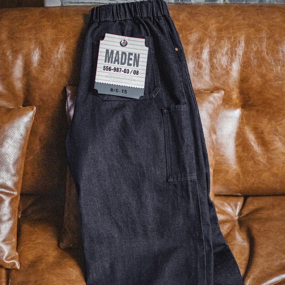 美式古布水洗牛仔褲直筒BORO闊腿深藍色寬鬆休閒褲子男春