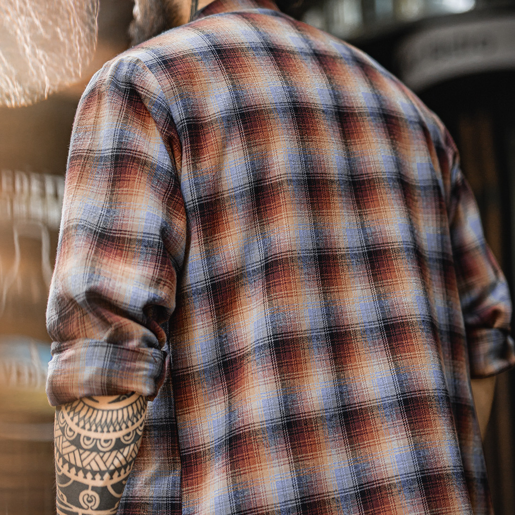 美式復古格子加絨襯衫外套搖粒絨保暖疊穿格紋襯衣男秋冬