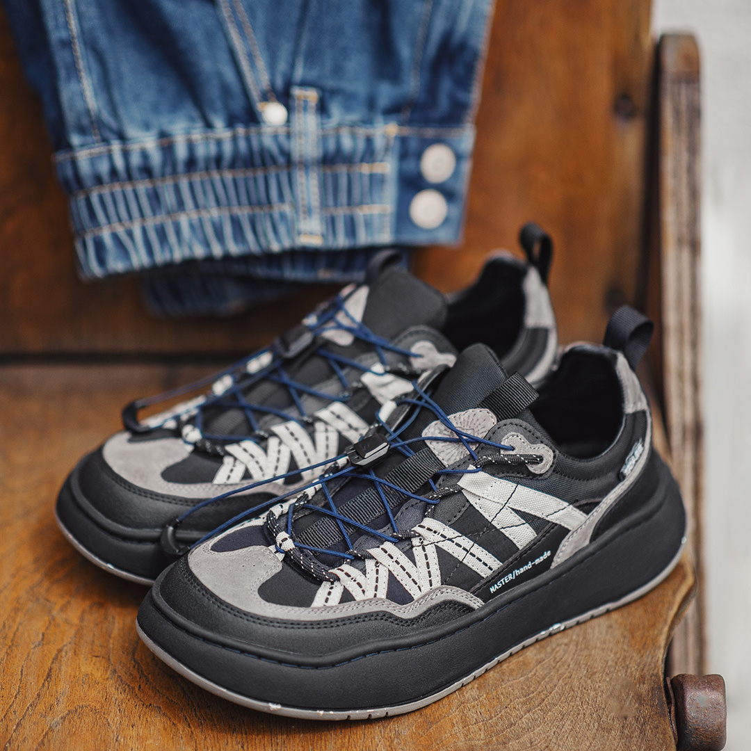 黑沙灘山系厚底運動休閒通勤鞋新款輕戶外機能風免繫鞋帶男鞋