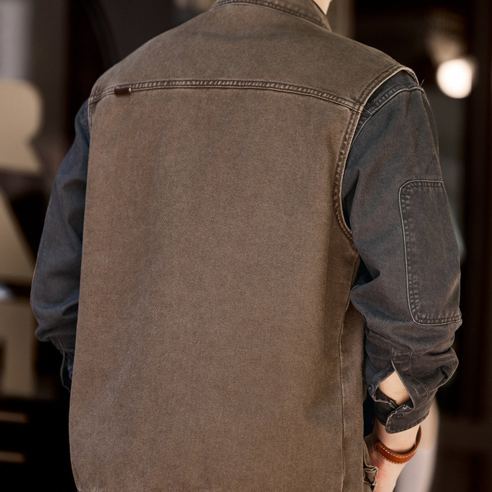 高端復古工裝馬甲男秋季潮牌山系戶外戰術寬松大碼夾克外套