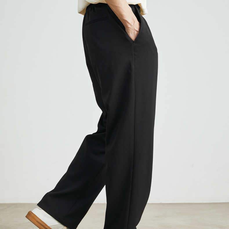 闊腿百搭休閒褲男春夏新款垂感絲滑冰絲寬鬆直筒長褲子男