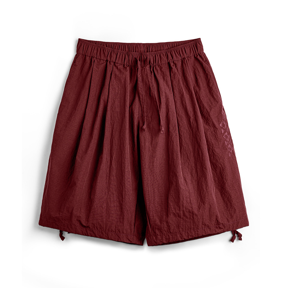 美式納瓦霍刺繡短褲寬鬆紅色肌理感沙灘薄款五分褲男夏季