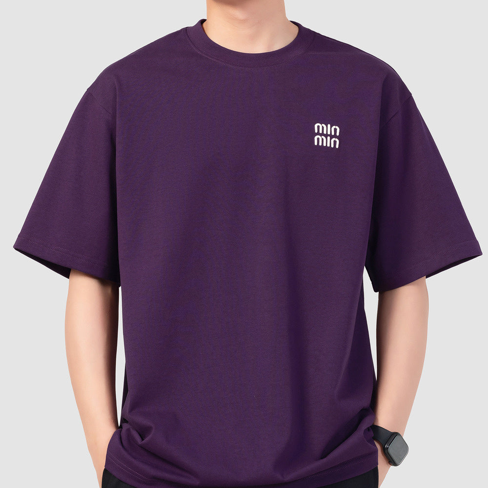 300G美式純棉刺繡圓領短袖T恤男夏季寬松情侶廓形體恤