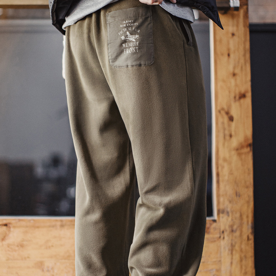 美式復古搖粒絨衛褲加絨保暖棕色美拉德束腳休閒褲男秋冬