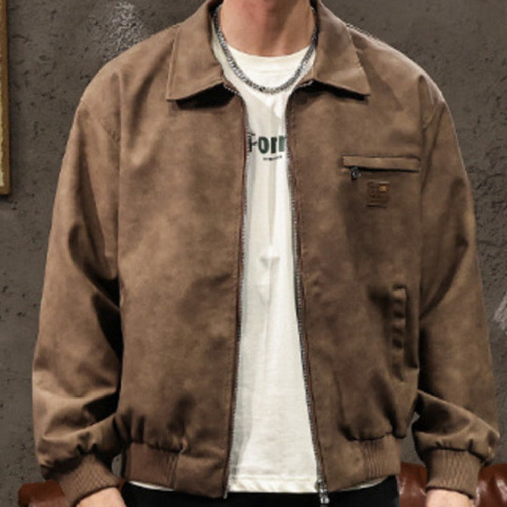 PU皮美拉德色系機車皮衣外套男士潮牌寬松美式復古做舊夾克