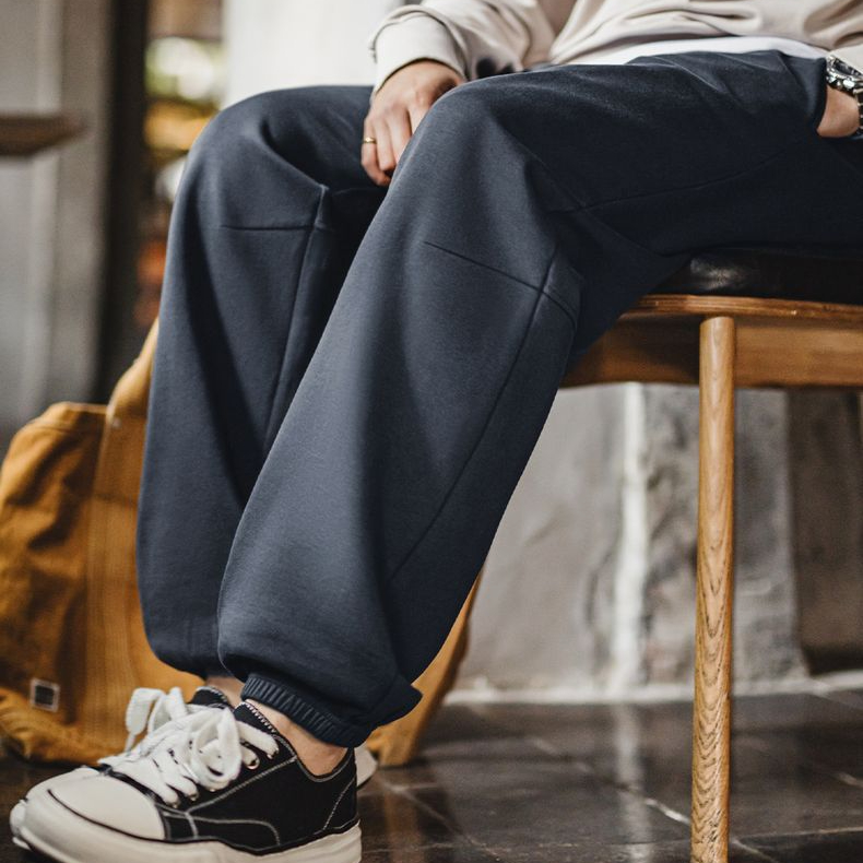 美式休閒立體剪裁衛褲垂墜百搭寬鬆直筒束腳運動長褲男春