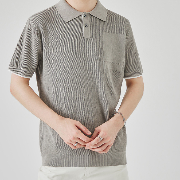 商務休閒針織短袖polo衫男高級感夏季撞色翻領上衣馬球衫