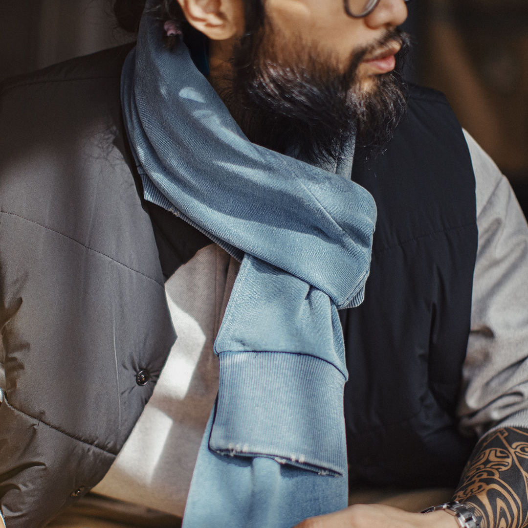 美式仿衛衣圍巾披肩兩用日系復古藍色保暖圍脖搭肩男秋冬