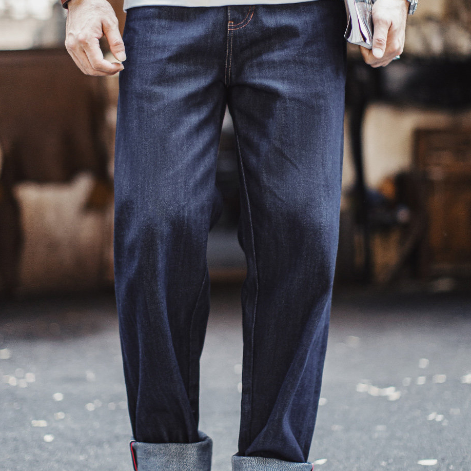 美式復古原牛牛仔褲赤耳直筒丹寧微錐形原漿休閒褲男款春