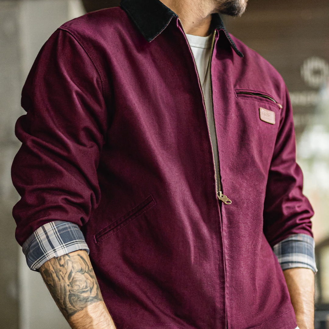 美式底特律藏青色夾克獵裝J001美式巴恩風翻領外套男秋