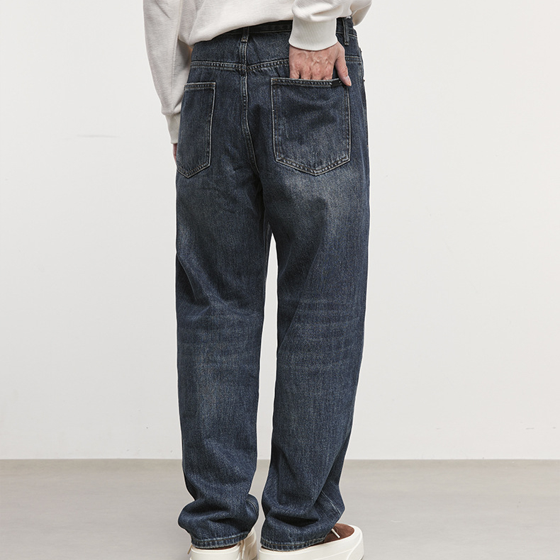 美式復古牛仔褲男秋季石磨水洗時尚簡約直筒褲牛仔