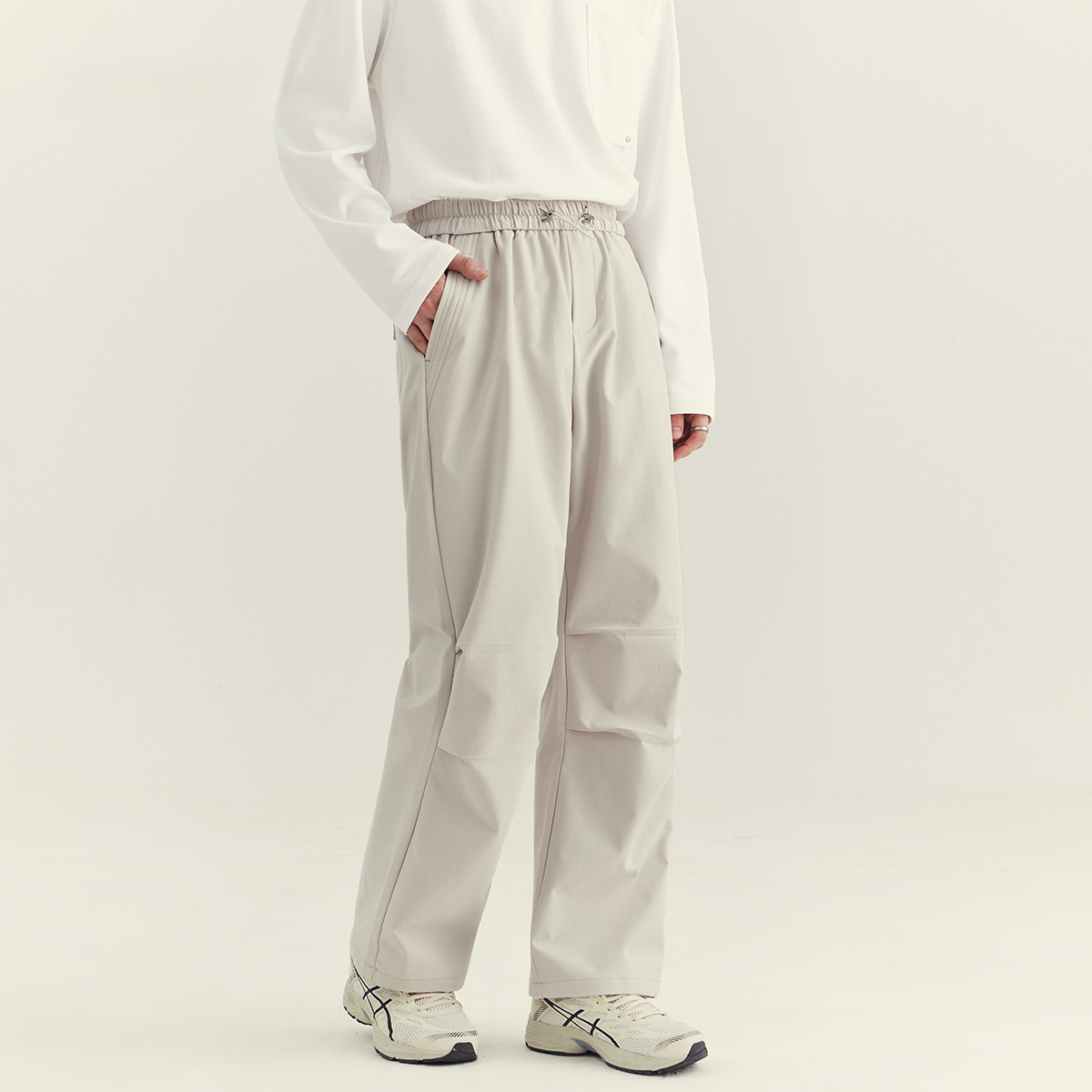 戶外傘兵工裝褲子男秋季高級感百搭抽繩男士直筒休閒長褲